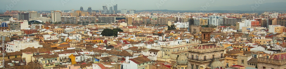 Panoramic view of old town of Valencia from the tower Miguelete of Valencia Cathedral,Spain,Europe
