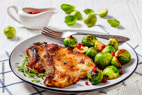 bone in loin chops with brussel sprouts