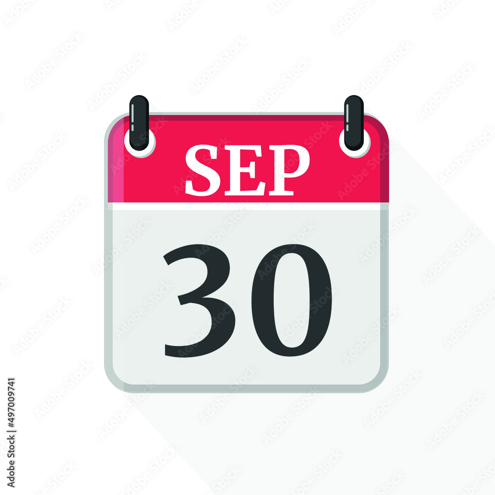 September 30 Calendar Icon. Calendar Icon with white background. Flat style. Date, day and month. September 30 Calendar Icon. Calendar Icon with white background. Flat style. Date, day and month.