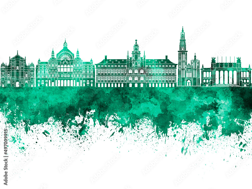 Antwerp skyline in watercolor background