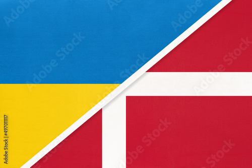 Ukraine and Denmark, symbol of country. Ukrainian vs Danish national flags