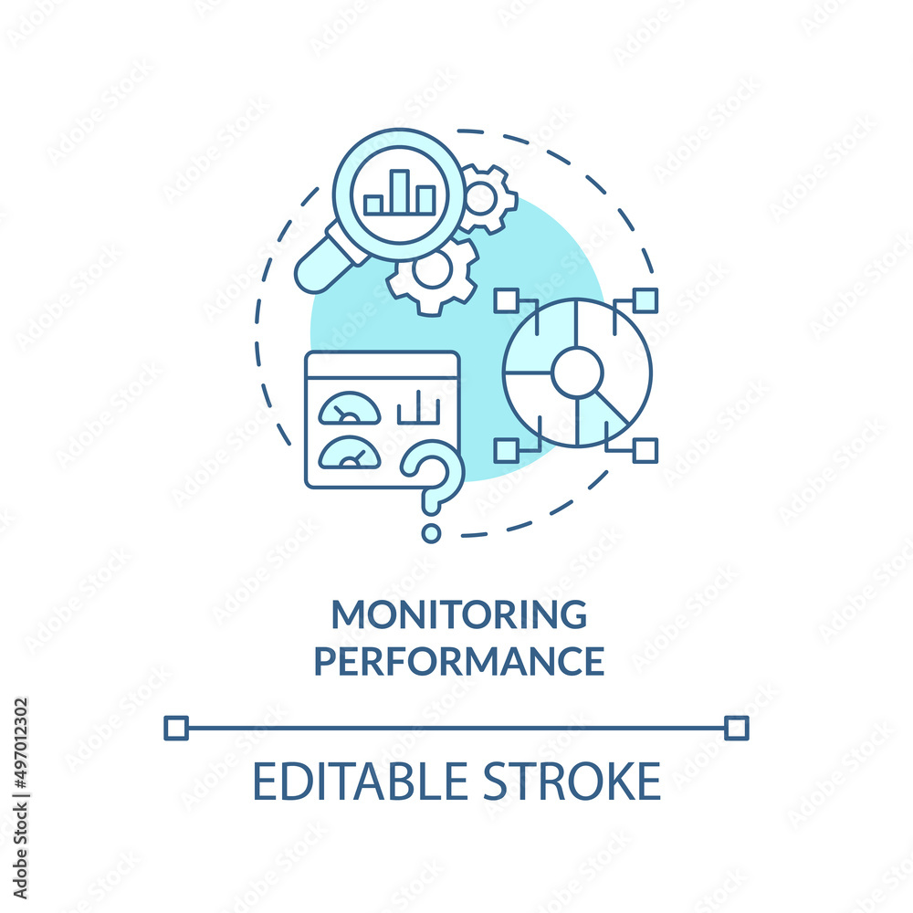 Monitoring performance turquoise concept icon. Common challenge facing business abstract idea thin line illustration. Isolated outline drawing. Editable stroke. Arial, Myriad Pro-Bold fonts used Monitoring performance turquoise concept icon. Common challenge facing business abstract idea thin line illustration. Isolated outline drawing. Editable stroke. Arial, Myriad Pro-Bold fonts used