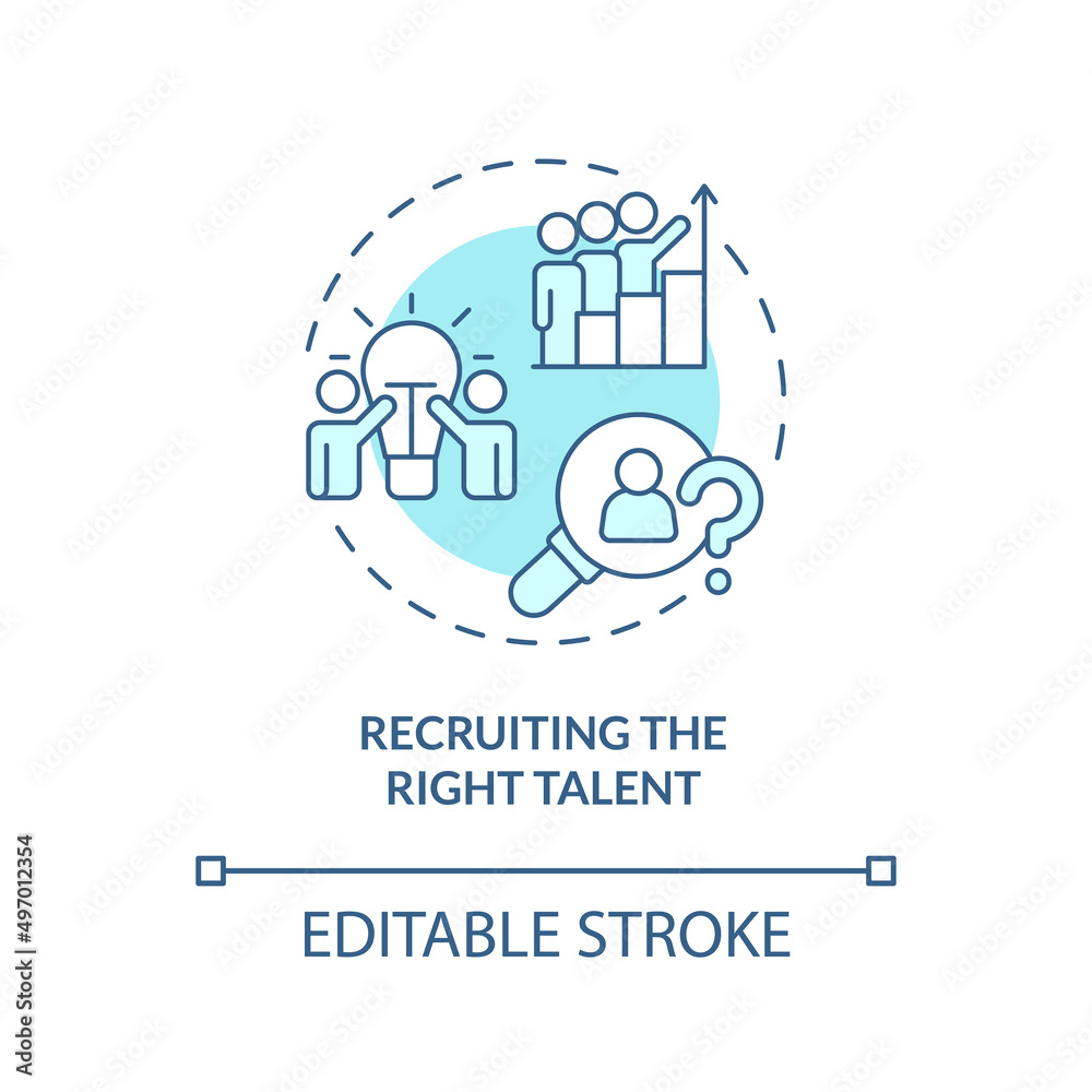 Recruiting right talent turquoise concept icon. Biggest challenge facing business abstract idea thin line illustration. Isolated outline drawing. Editable stroke. Arial, Myriad Pro-Bold fonts used