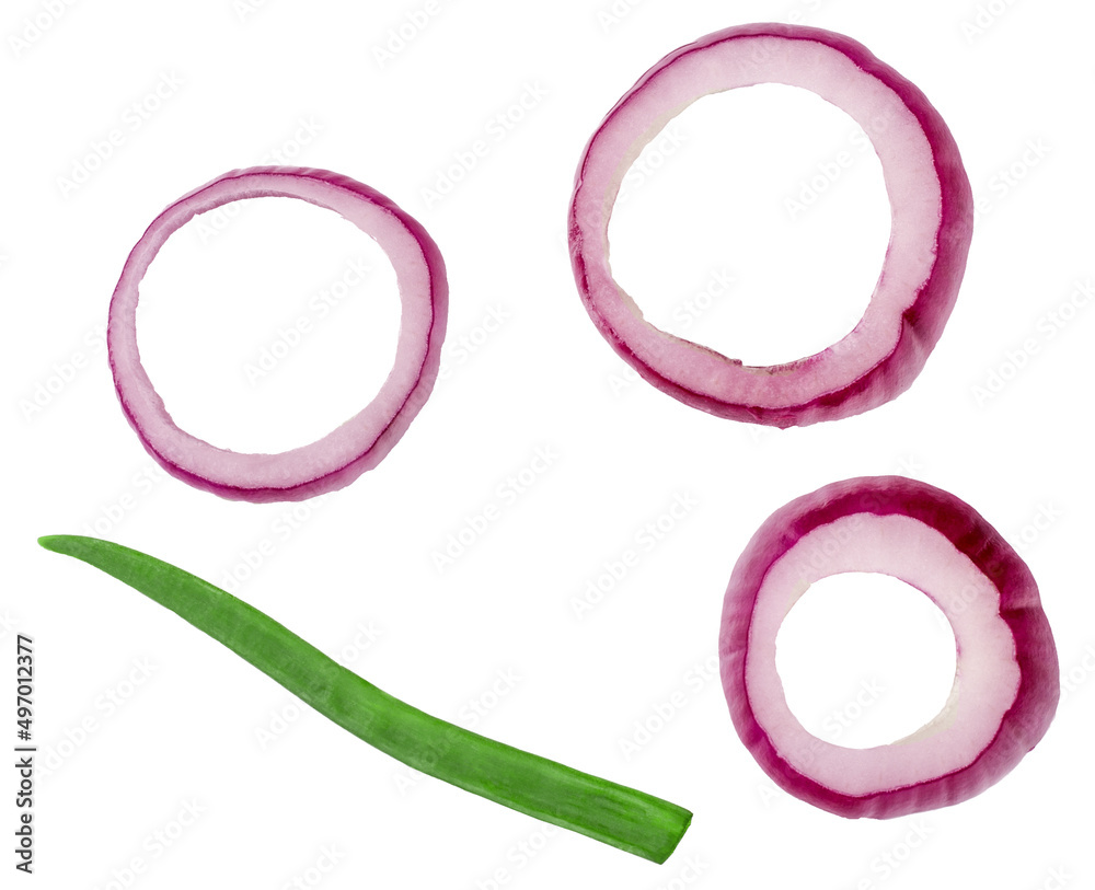 Leek vegetable and sliced red onion isolated on a white background. Top view. Leek vegetable and sliced red onion isolated on a white background. Top view.
