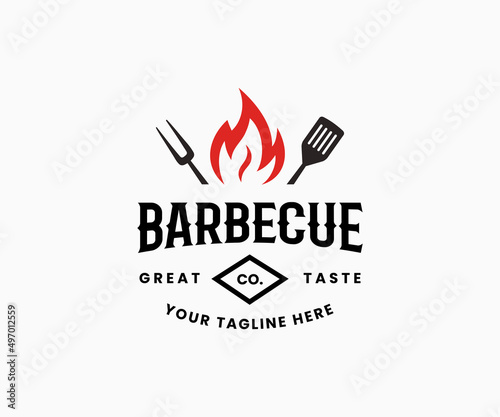 Barbeque logo. BBQ logo design vector illustration. Grill or BBQ logo design template.