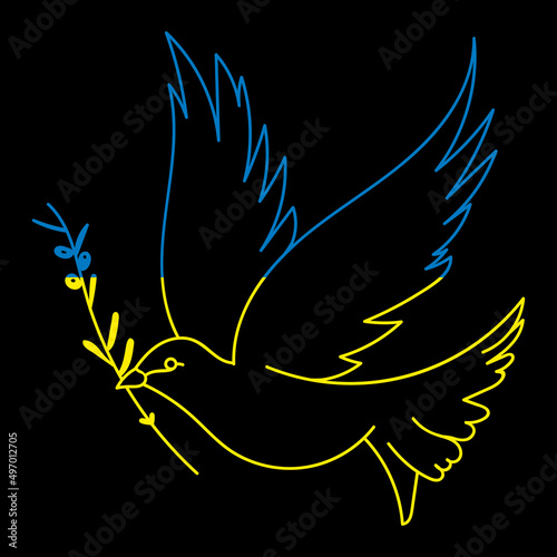 Flag of Ukraine in the form of a dove of peace. The concept of peace in Ukraine. Vector illustration isolated