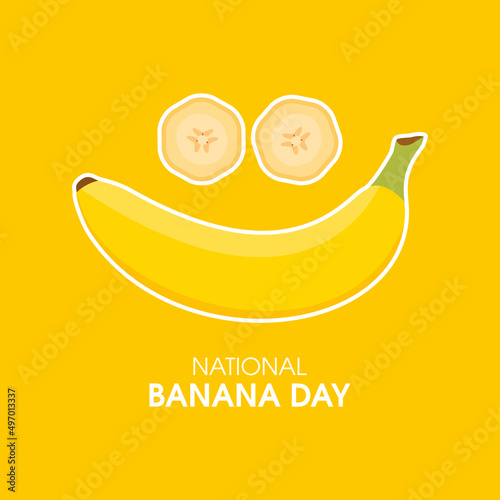 National Banana Day vector. Happy banana smile face vector. Banana icon vector isolated on a yellow background. Yellow tropical fruit vector