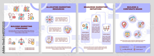 Common marketing problems in business purple brochure template. Leaflet design with linear icons. 4 vector layouts for presentation, annual reports. Arial-Black, Myriad Pro-Regular fonts used