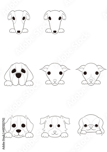 ワンちゃんの正面顏(手つき))6犬種8匹セット)ラインアート