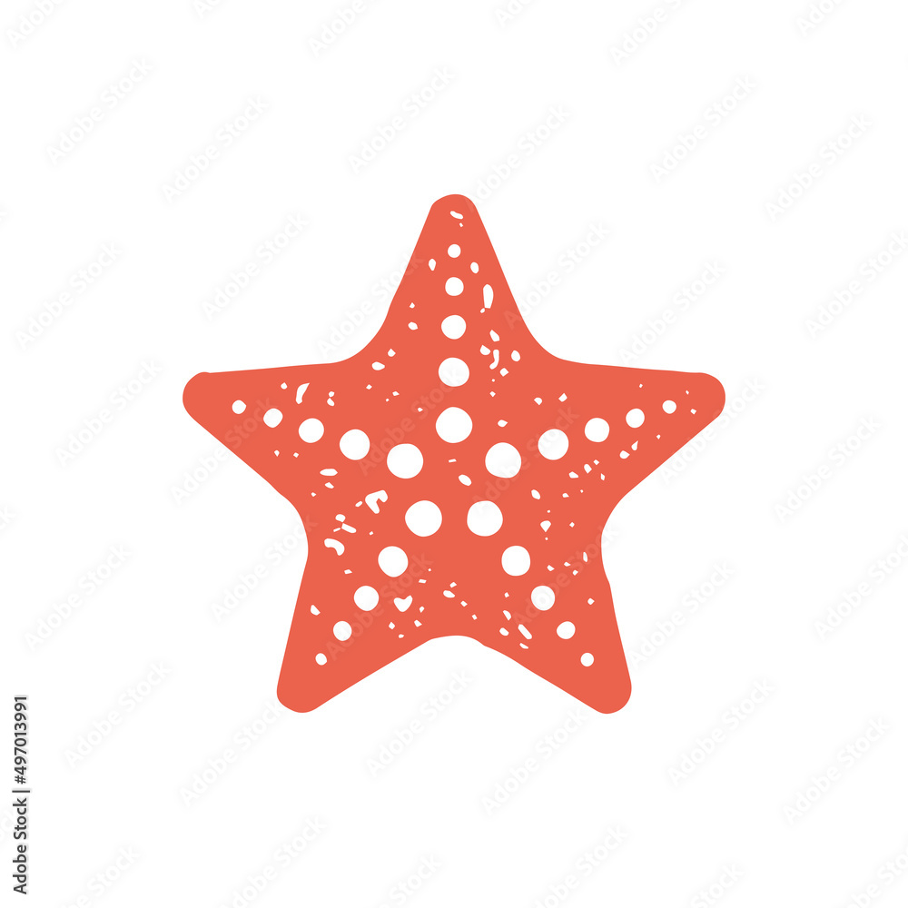 Hand drawn decorative ornamental sea star five pointed red silhouette vintage design grunge texture Hand drawn decorative ornamental sea star five pointed red silhouette vintage design grunge texture