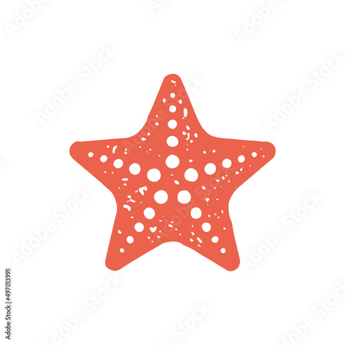 Hand drawn decorative ornamental sea star five pointed red silhouette vintage design grunge texture