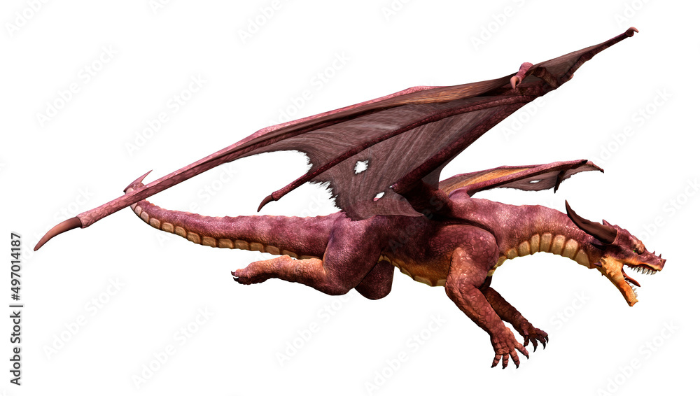 3D Rendering Fairy Tale Dragon on White