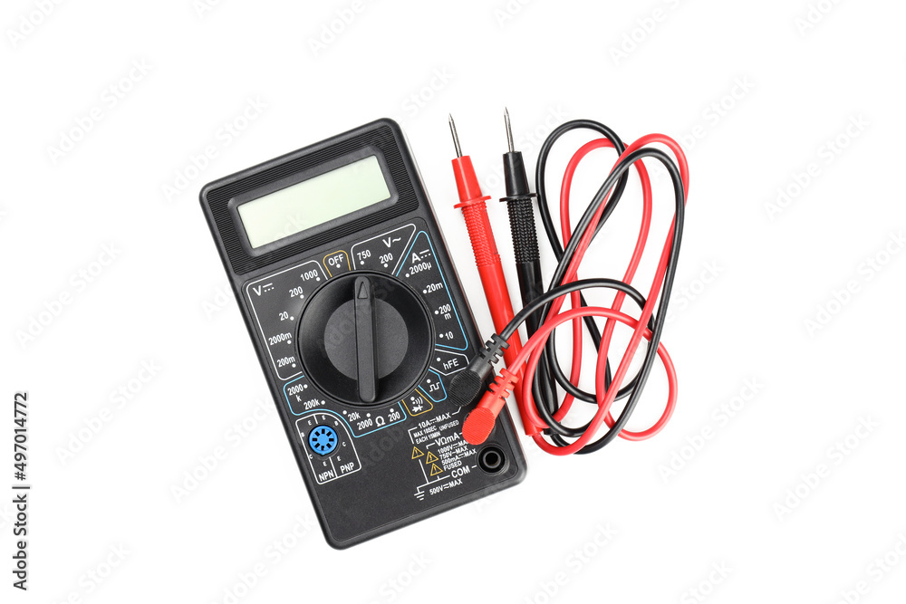 Multimeter isolated on white background, top view Multimeter isolated on white background, top view