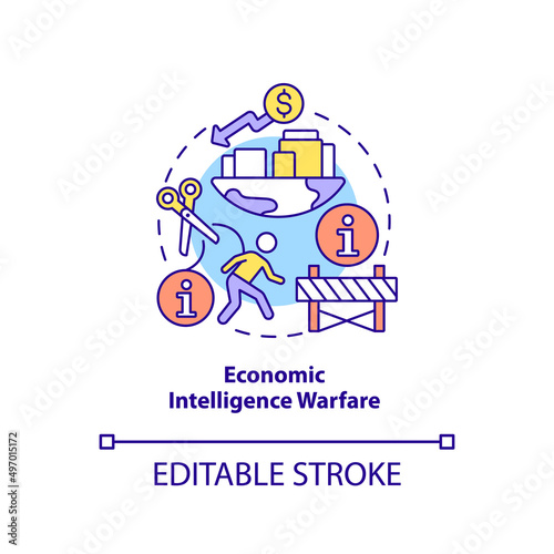 Economic intelligence warfare concept icon. Subarea of information warfare abstract idea thin line illustration. Isolated outline drawing. Editable stroke. Arial, Myriad Pro-Bold fonts used