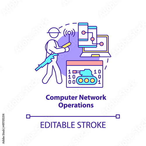 Computer network operations concept icon. Devices usage. Information operations abstract idea thin line illustration. Isolated outline drawing. Editable stroke. Arial, Myriad Pro-Bold fonts used