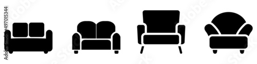 Furniture black icons Vector set. Furniture illustration symbol collection.