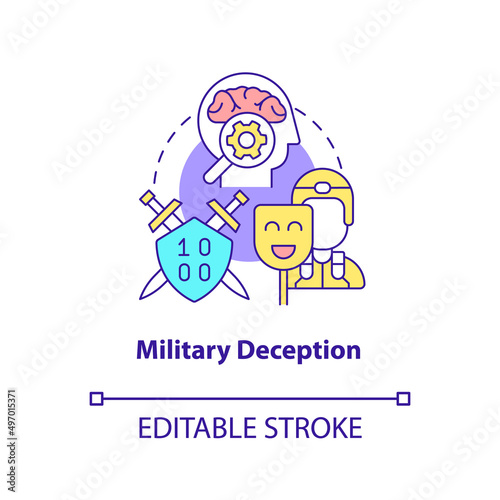 Military deception concept icon. Mislead adversary. Information operations abstract idea thin line illustration. Isolated outline drawing. Editable stroke. Arial, Myriad Pro-Bold fonts used