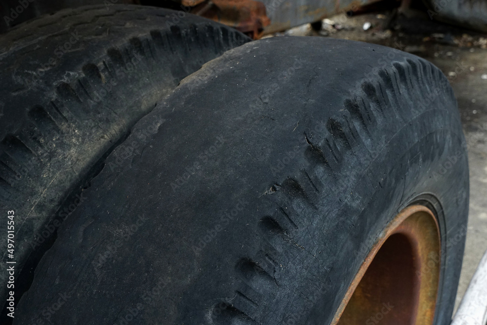 Tires without tread, Not in a ready-to-use condition. worn out tires. Selective focus.                  