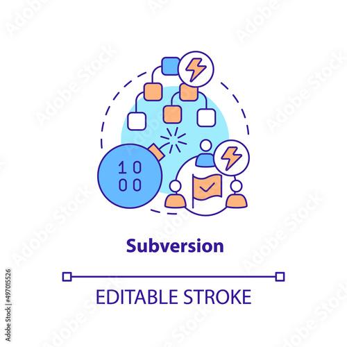 Subversion concept icon. Overthrow system. Information warfare tactic abstract idea thin line illustration. Isolated outline drawing. Editable stroke. Arial, Myriad Pro-Bold fonts used