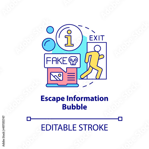 Escape information bubble concept icon. Alternative source. Fighting misinformation abstract idea thin line illustration. Isolated outline drawing. Editable stroke. Arial, Myriad Pro-Bold fonts used