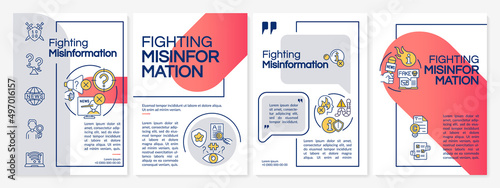Fighting misinformation red and grey brochure template. Information warfare. Leaflet design with linear icons. 4 vector layouts for presentation, annual reports. Questrial, Lato-Regular fonts used photo