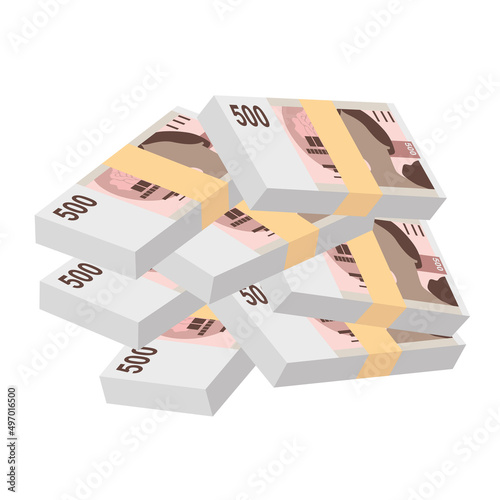 Czech Koruna Vector Illustration. Czech Republic money set bundle banknotes. Paper money 500 CZK. Flat style. Isolated on white background. Simple minimal design.