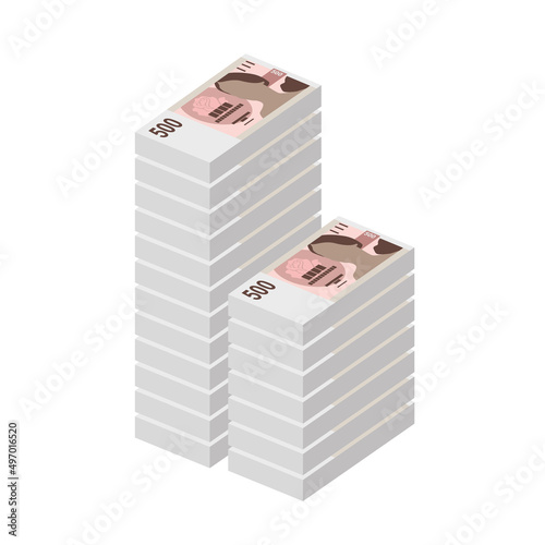 Czech Koruna Vector Illustration. Czech Republic money set bundle banknotes. Paper money 500 CZK. Flat style. Isolated on white background. Simple minimal design.