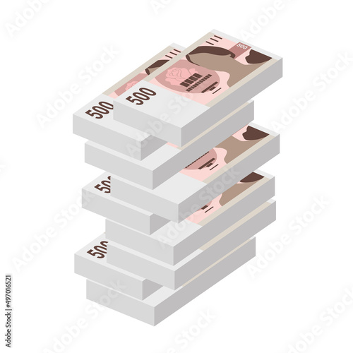 Czech Koruna Vector Illustration. Czech Republic money set bundle banknotes. Paper money 500 CZK. Flat style. Isolated on white background. Simple minimal design.