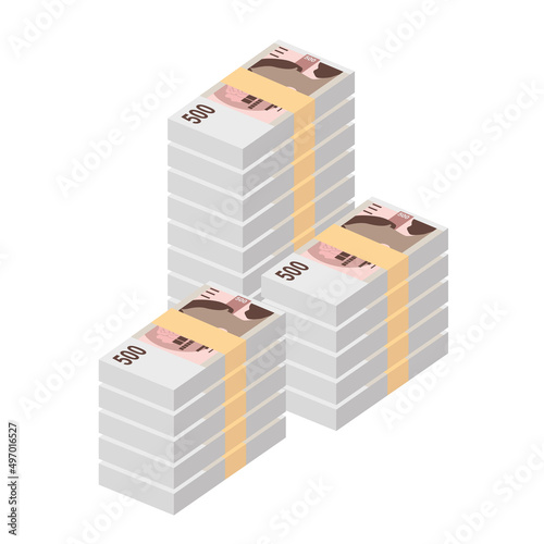 Czech Koruna Vector Illustration. Czech Republic money set bundle banknotes. Paper money 500 CZK. Flat style. Isolated on white background. Simple minimal design.