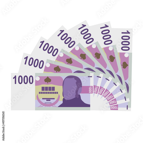 Czech Koruna Vector Illustration. Czech Republic money set bundle banknotes. Paper money 1000 CZK. Flat style. Isolated on white background. Simple minimal design.
