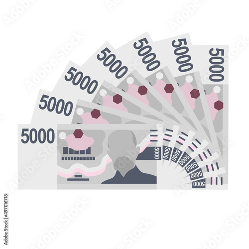 Czech Koruna Vector Illustration. Czech Republic money set bundle banknotes. Paper money 5000 CZK. Flat style. Isolated on white background. Simple minimal design.