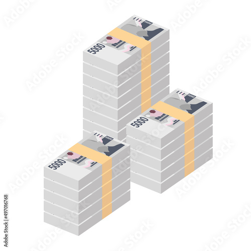 Czech Koruna Vector Illustration. Czech Republic money set bundle banknotes. Paper money 5000 CZK. Flat style. Isolated on white background. Simple minimal design.