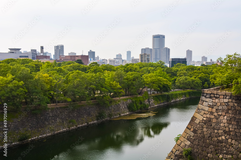 Moat surrounding Osaka castle, Japan
