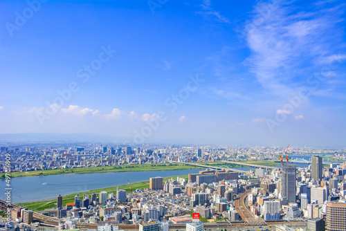 View of Osaka city from Umeda sky building/Kuchu teien observatory, Japan photo