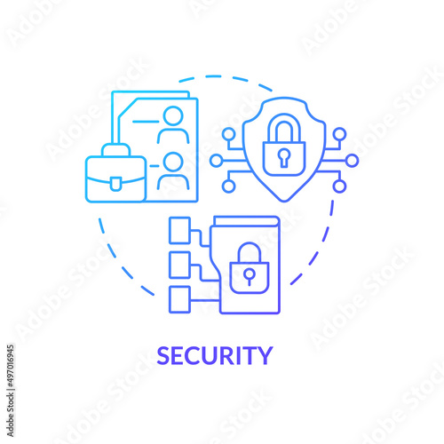 Security blue gradient concept icon. Cybersecurity tools. Advantage of online collaboration abstract idea thin line illustration. Isolated outline drawing. Myriad Pro-Bold font used