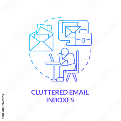 Cluttered email inboxes blue gradient concept icon. System notifications. Disadvantage of online collaboration abstract idea thin line illustration. Isolated outline drawing. Myriad Pro-Bold font used