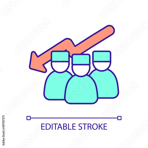Shortage of healthcare professionals RGB color icon. Deficit in physicians. Healthcare workforce challenge. Isolated vector illustration. Simple filled line drawing. Editable stroke. Arial font used