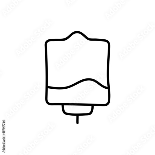 Blood bag with plasma. Doodle thin line icon. Blood donation. Blood type. Vector illustration.