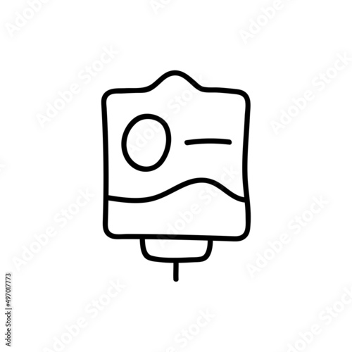 Blood bag with plasma. Doodle thin line icon. Blood donation. Blood type O-. Vector illustration.