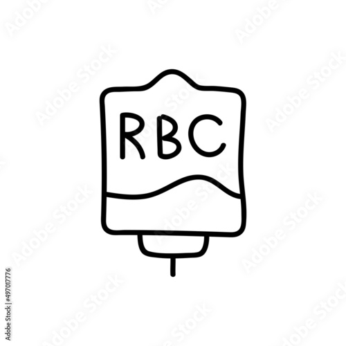 Blood bag with plasma. Doodle thin line icon. Blood donation. Blood type RBC. Vector illustration.
