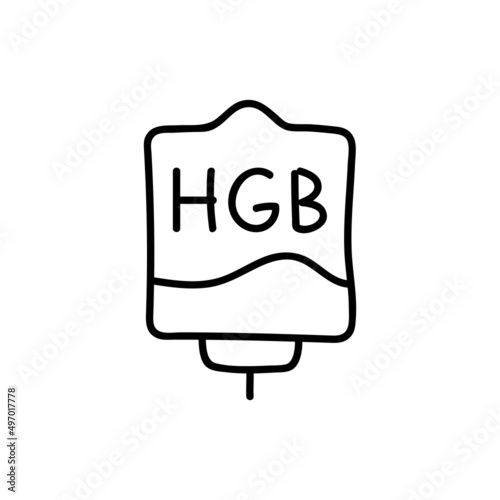 Blood bag with plasma. Doodle thin line icon. Blood donation. Blood type HGB. Vector illustration.