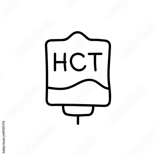 Blood bag with plasma. Doodle thin line icon. Blood donation. Blood type HCT. Vector illustration.