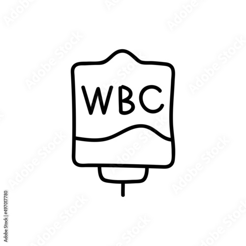 Blood bag with plasma. Doodle thin line icon. Blood donation. Blood type WBC. Vector illustration.