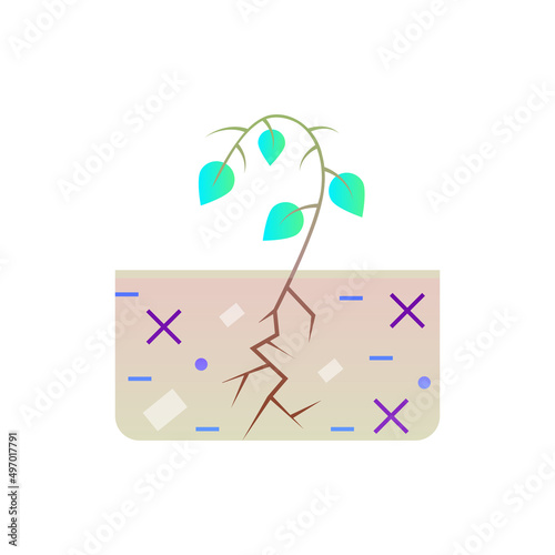 Soil wear gradient flat icon. Plant cannot grow in depleted soil. Soil erosion by industrial damage. Ecological problem. Overconsumption. Vector illustration.