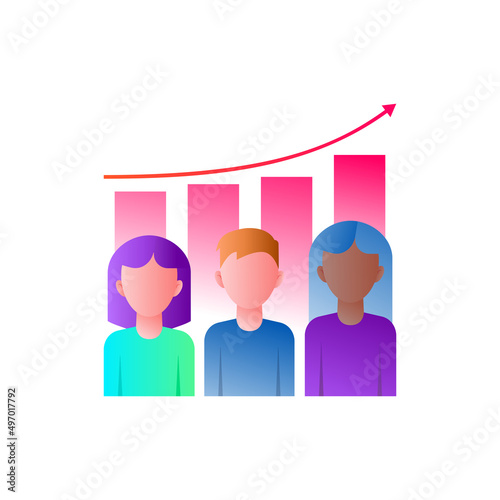 Overpopulation, graph of population growth gradient flat icon. Increasing poverty, problem overconsumption. Vector illustration.