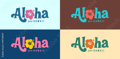 Vintage style Aloha From Hawaii logo set for t-shirts, sweaters and hoodies. Also useful for greeting cards, invitations and posters. Vector EPS10. photo