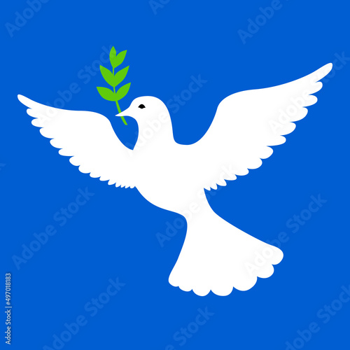 Dove with branch on blue sky background