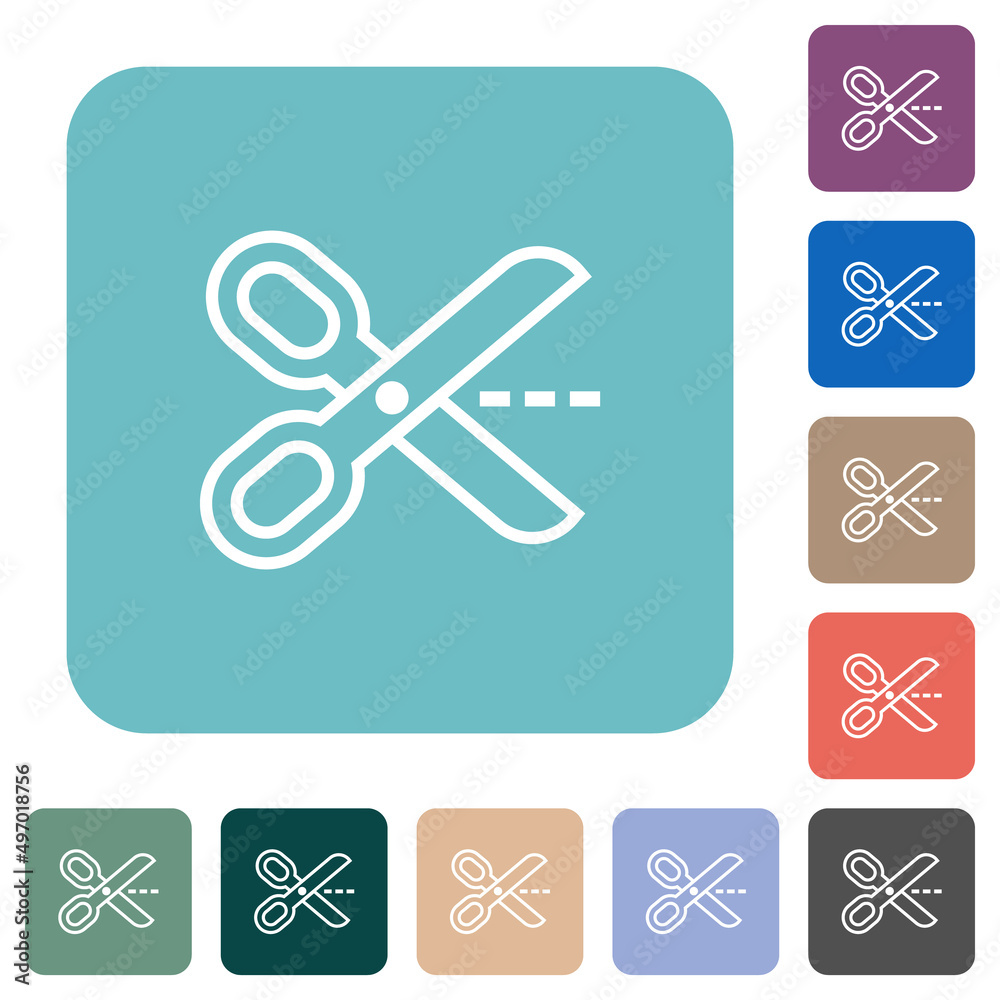 Cut with scissors outline rounded square flat icons Cut with scissors outline rounded square flat icons