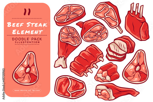 Beef Steak Doodle Illustration Pack
