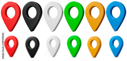 Colorful map location pinpointers set. 3D render